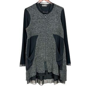 Sympli Long Line Boucle Knit Jacket Women’s Size 12 Full Zip Front Pockets Mesh